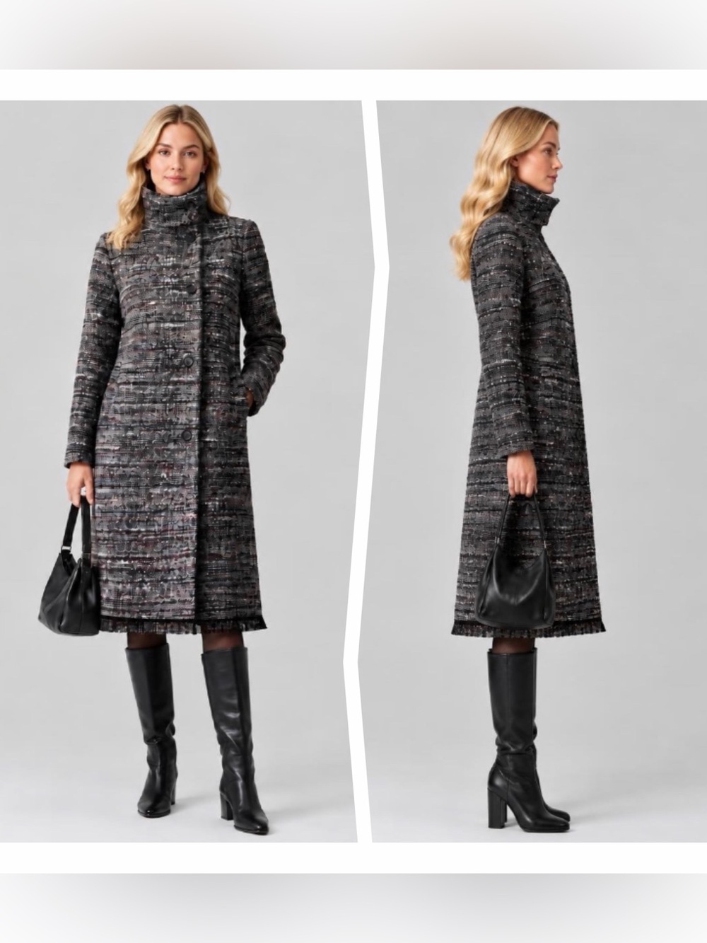 NWT CLUB MONACO Pavla Boucle Tweed
Fringe Hem Midi Coat